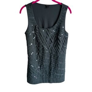 ANN TAYLOR Forest Green Sequined Ladies Sleeveless Top,‎ M